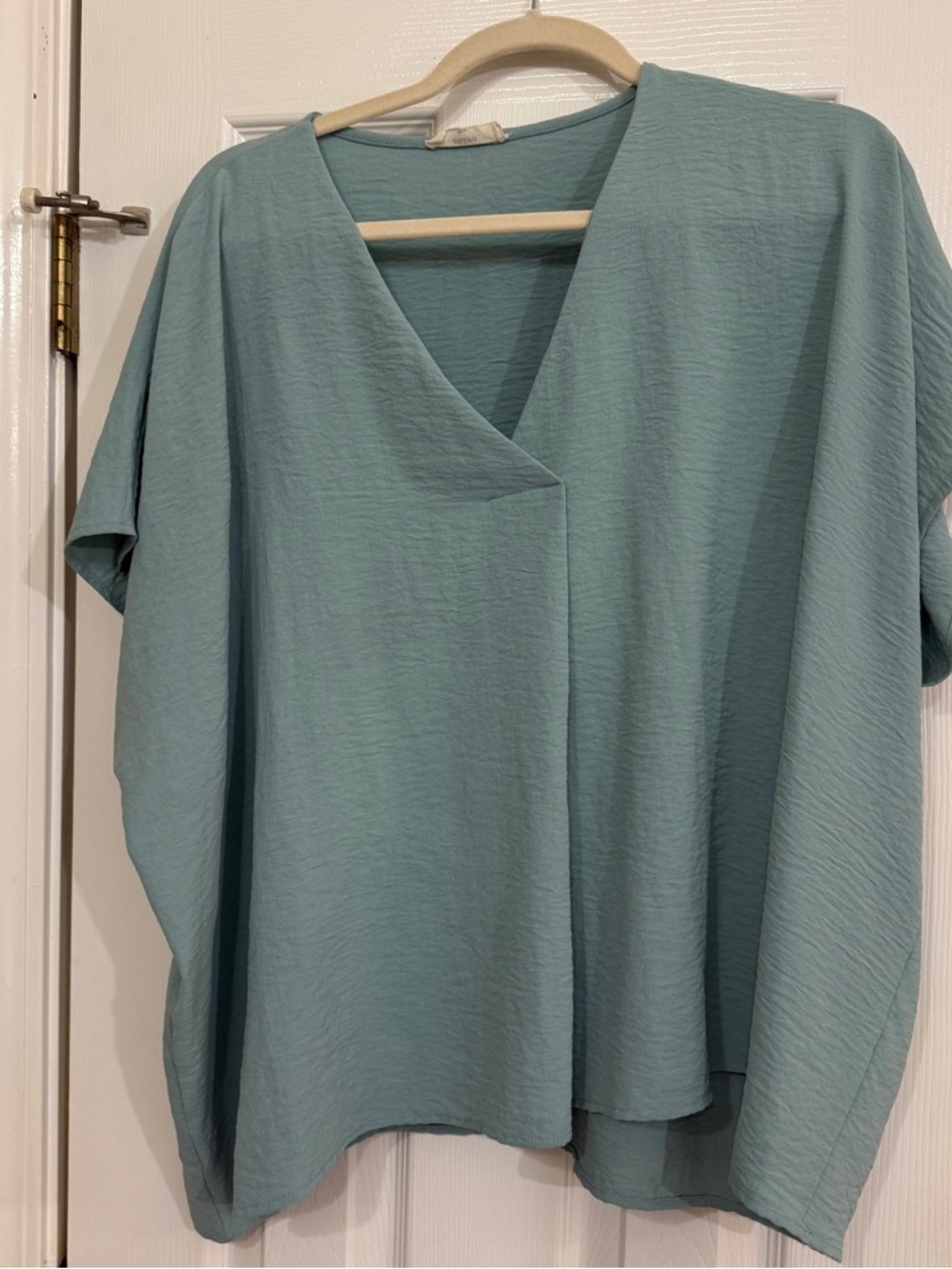 entro Relaxed V-Neck Blouse in Sage Blue
